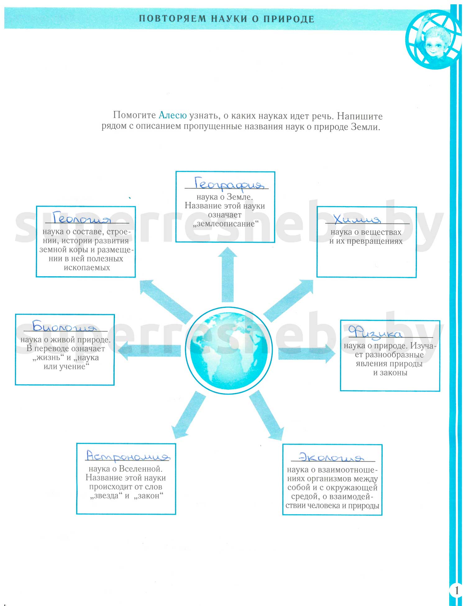 Рабочая тетрадь. Тема: Повторяем науки о природе, стр. 1: 1 - решение Рабочая тетрадь. Тема: Повторяем науки о природе, стр. 1: 1 - решение
