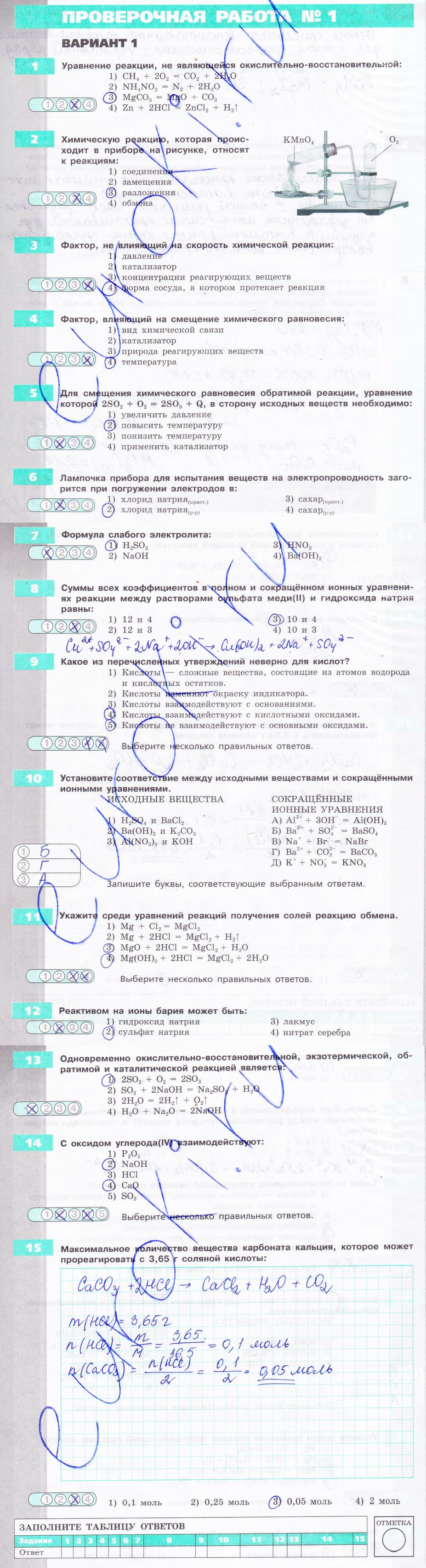 Проверочная работа №1. Многообразие химических реакций. Стр. 14-23 : Вариант 1 - решебник №2